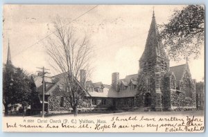 Waltham Massachusetts Postcard Christ Church PE Exterior c1906 Vintage Antique