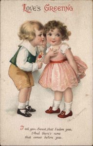 A/s CLAPSADDLE VALENTINE Wolf Pub Boy Whispers to Little Girl Antique Postcard