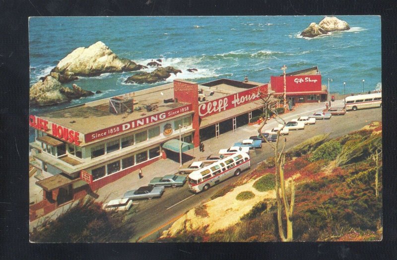 SAN FRANCISCO CALIFORNIA CLIFF HOUSE RESTAURANT OLD CARS BUS POSTCARD