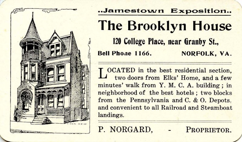 The Brooklyn House, Norfolk, VA, 1907  (4.5 X 2.75)