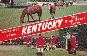 Kentucky Greetings From The Bluegrass State Showing Thoroughbred Horses &...