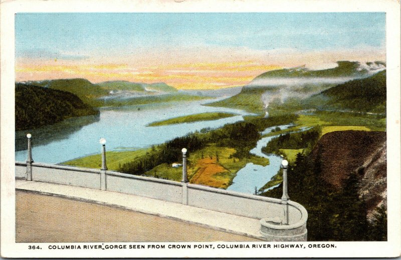 Vtg 1920s Columbia River Gorge seen from Crown Point Highway Oregon OR Postcard