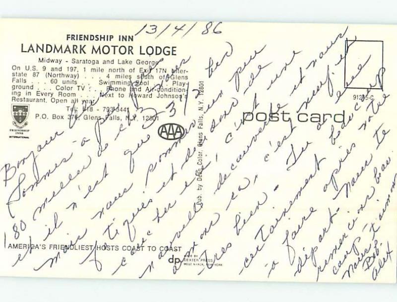 Pre-1980 MOTEL SCENE Glens Falls - Lake George New York NY G7437