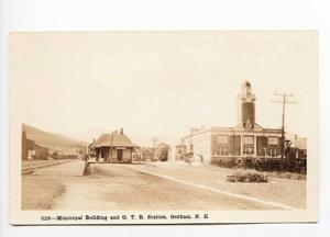 Gorham NH Railroad Station Train Depot Shorey RPPC Real Photo Postcard