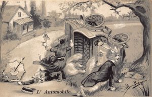 Anthropomorphic Cats in Car Crash Art by Maurice Boulanger postcard B904