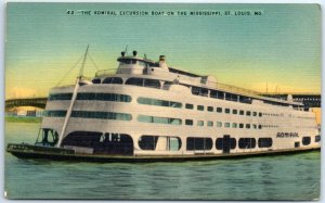 Postcard - The Admiral Excursion Boat On The Mississippi - St. Louis, Missouri