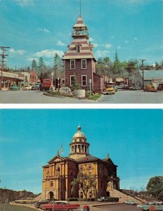 2~Postcards Auburn CA California OLD FIREHOUSE & COURT HOUSE 50's Cars PLACER CO