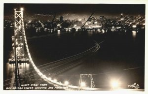 USA Night View From Bay Bridge Tower San Francisco Vintage RPPC 03.86