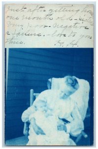 1906 Cyanotype Old Woman Baby Rocking Chair San Diego CA RPPC Photo Postcard