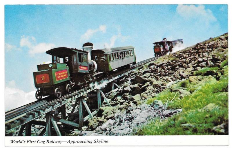 NH White Mountain Cog Railway Approaching Skyline Postcard