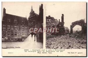 Old Postcard Ypres Conciergerie before and after the bombing Army