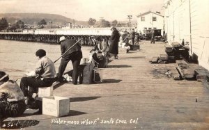 RPPC Fisherman's Wharf SANTA CRUZ, CA Fishing Scene ca 1920s Vintage Postcard 