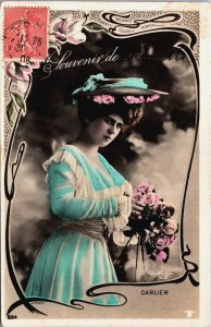 Art Nouveau Woman Carlier Reutlinger Paris Glamour Vintage RPPC C065