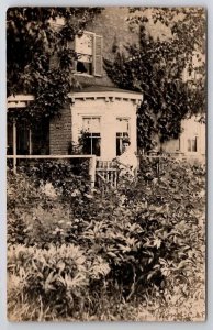 Delta NY RPPC Woman In Floral Garden Jane's Home Town Lost To Dam Postcard C43