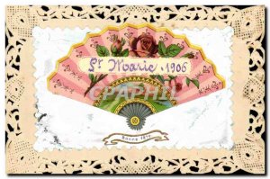 Old Postcard Fancy Embroidery Flowers Fan