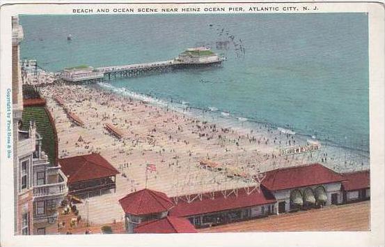 New Jersey Atlantic City Beach And Ocean Scene Near Heinz Ocean Pier 1929