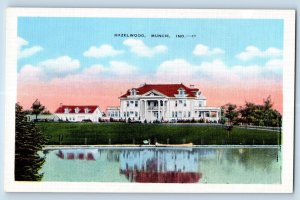 Muncie Indiana IN Postcard Hazelwood General View Lake Boat Building 1940 Linen