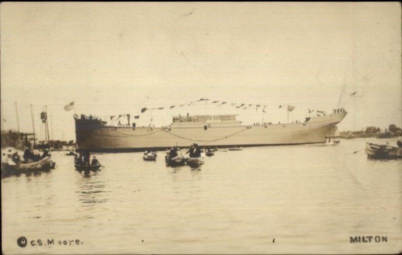 Portland ME Chip Ceiling Co & Cumberland Shipbuilding Ship Launch MILTON rppc