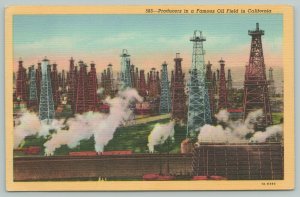 Famous Oil Field in California~Oil Producers~1940s Linen Postcard