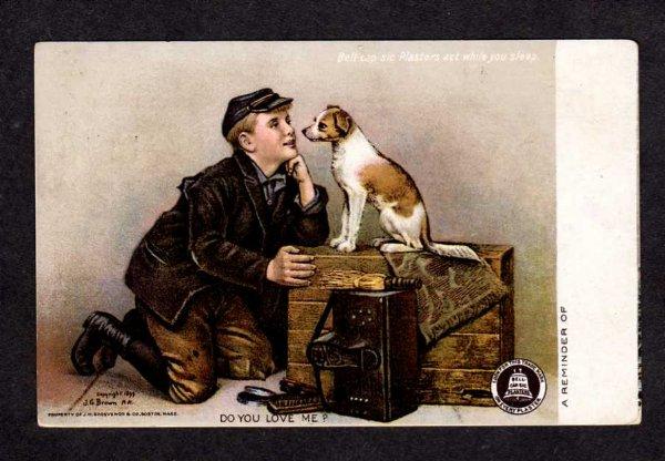 Vintage Shoe shine Boy Dog Artist Signed J G Brown Bell Cap Plasters AD Postcard