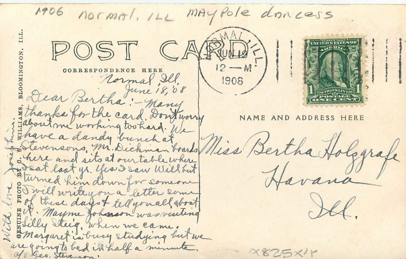 1906 Normal Illinois Maypole Dancers occupation Williams RPPC Postcard 25-11607