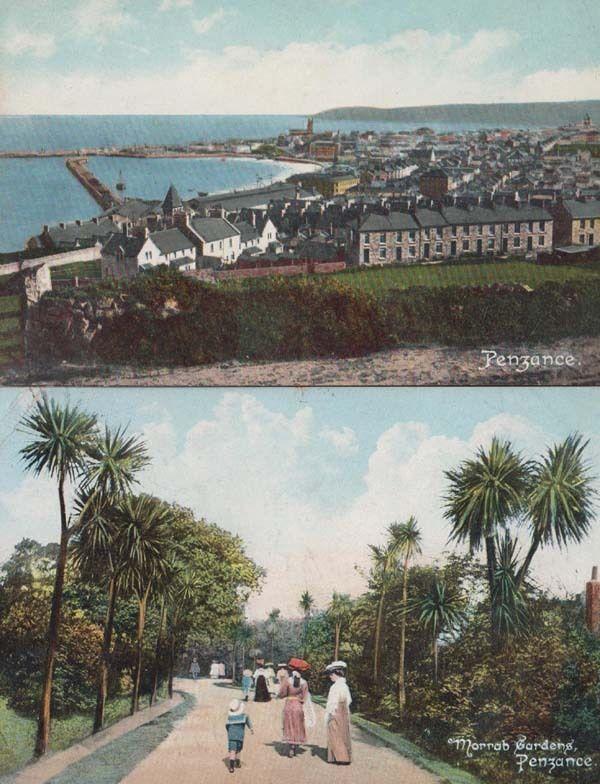 Mothers + Children Morrab Gardens + Aerial 2x Antique Penzance Postcard s