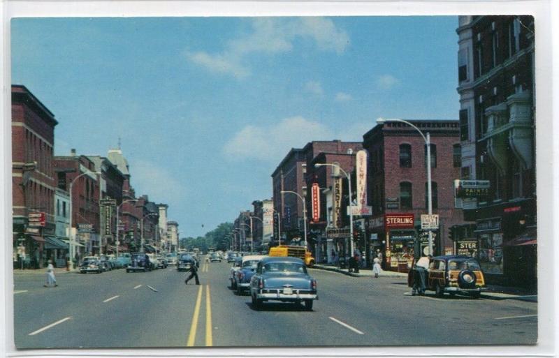 Main Street Street Scene Cars Woody Wagon Concord New Hampshire postcard