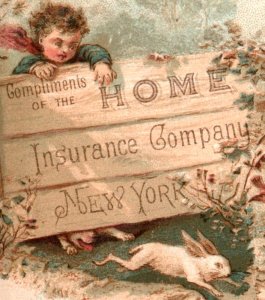 1880 Folding Pocket Calendar Home Insurance Co. Girls Winter Rabbit F163