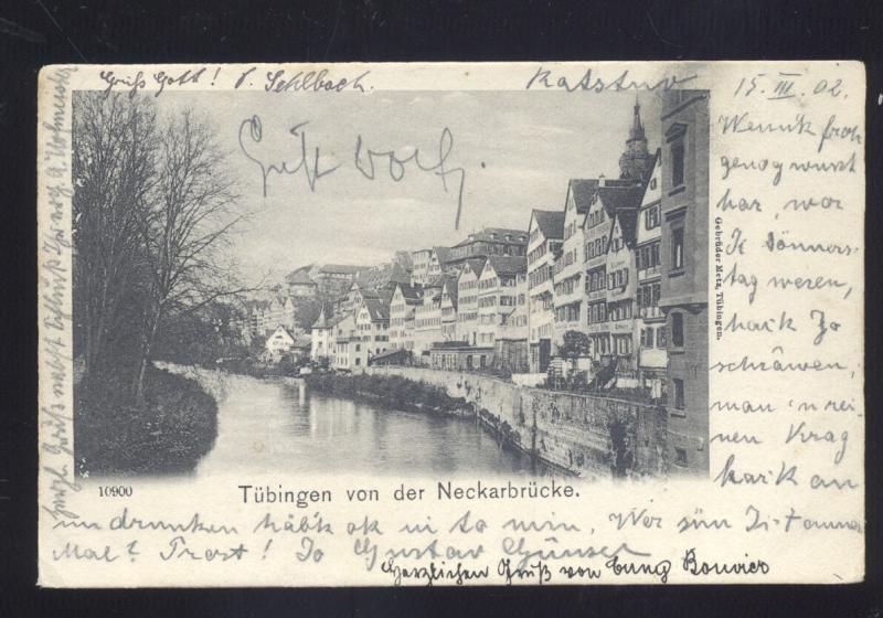 TUBINGEN VON DER NECKARBRUCKE 1902 GERMANY ANTIQUE VINTAGE POSTCARD