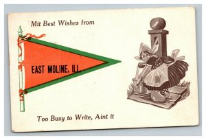 Vintage 1914 Dutch Pennant Postcard Best Wishes From East Moline Illinois