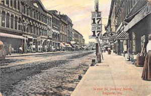 WATER STREET LOOKING NORTH AUGUSTA MAINE POSTCARD 1908