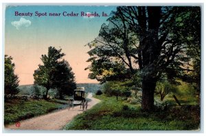 1914 Beauty Spot Near Cedar Rapids Iowa IA Posted Carriages Trees Scene Postcard