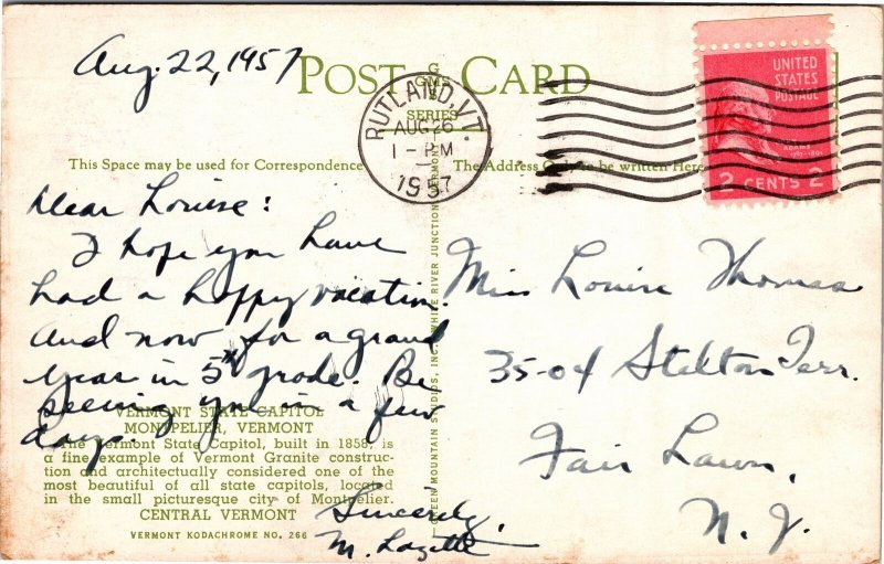 Postcard VT Montpelier - State Capitol