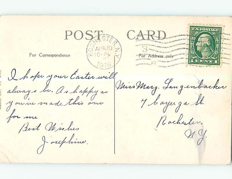 Pre-Linen WHITE BUNNY RABBIT & EASTER EGGS IN WICKER BASKET hr1842