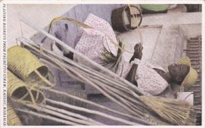 Bahamas Nassau Native Woman Plaiting Baskets From Palmetto Straw