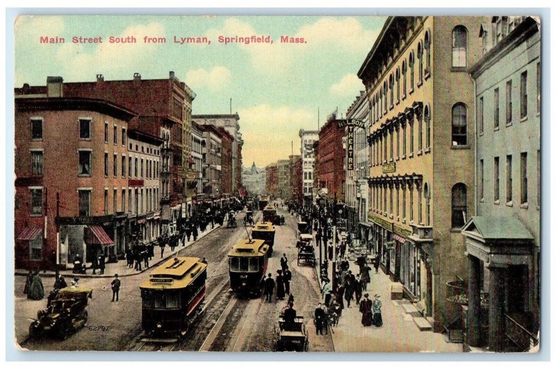 c1910 Main Street South From Lyman Springfield Massachusetts MA Vintage Postcard