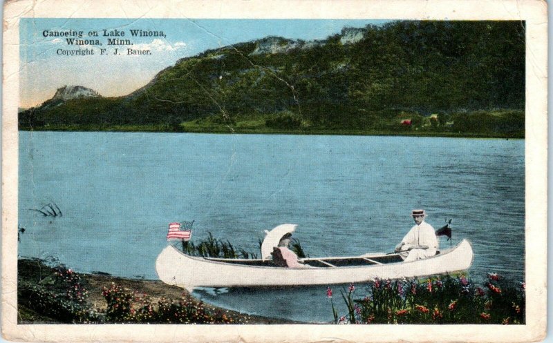 WINONA, MN Minnesota   CANOEING on LAKE WINONA   1919   Postcard