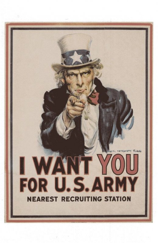 I Want You For US Army American Recruitment WW1 Uncle Sam Poster Postcard