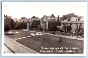 Ames Iowa IA Postcard RPPC Photo Dormitories At Iowa State College Cars c1940's