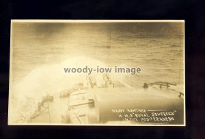 na7390 - Royal Navy Warship - HMS Royal Sovereign in heavy seas - postcard