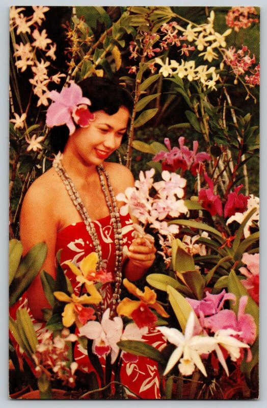 Postcard Hawaii Woman in Flowers