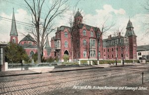 Bishop's Residence & Kavanagh School Portland Maine ME Vintage Postcard