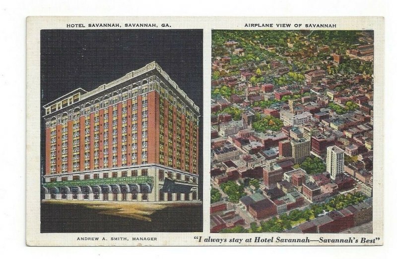 Postcard Georgia GA Hotel Savannah Airplane View Standard Dual View Card 