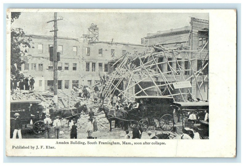 1906 After Collapse Amsden Building, South Framingham MA Southbridge MA Postcard 