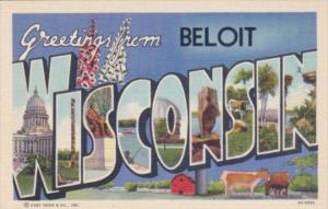 Wisconsin Greetings from Beloit Large Letter Linen Curteich