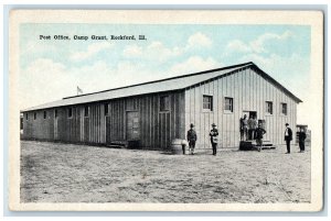 c1910's Post Office Camp Grant Soldiers In Line Rockford Illinois IL Postcard