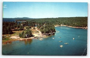 1957 SEBAGO LAKE MAINE AIR VIEW OF WHITE'S BRIDGE POSTCARD P3415