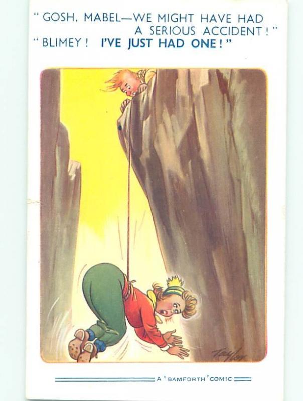 Bamforth Comic signed WOMAN FALLS WHILE MOUNTAIN CLIMBING AB9834