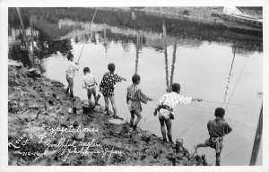 1930s Yokohama Japan boys fishing Nielen #412-16 RPPC Postcard 26-516