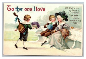 Vintage 1910's International Art Valentines Postcard Edwardian Lute Player